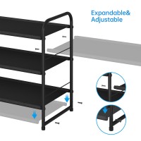 Simple Trending 3Tier Stackable Shoe Rack Expandable Adjustable Fabric Shoe Shelf Storage Organizer Black