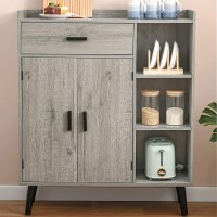 Usikey Storage Cabinet, Floor Storage Cabinet With 1 Drawer, 2 Doors & 3 Shelves, Mid Century Cabinet, Accent Cabinet For Living Room,Entryway, Office, Grey