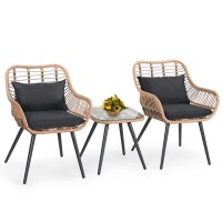 Verano Garden 3 Piece Patio Bistro Set Outdoor Wicker Conversation Chair Sets Balcony Furniture Coffee Table With Glass Top Cu