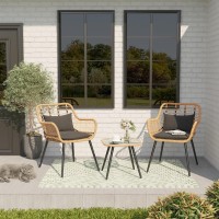 Verano Garden 3 Piece Patio Bistro Set Outdoor Wicker Conversation Chair Sets Balcony Furniture Coffee Table With Glass Top Cu