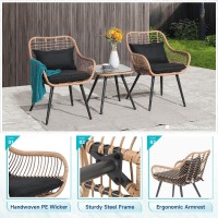 Verano Garden 3 Piece Patio Bistro Set Outdoor Wicker Conversation Chair Sets Balcony Furniture Coffee Table With Glass Top Cu