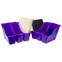 Storex Small Book Bin - Interlocking Plastic Organizer For Home, Office And Classroom, Purple, 6-Pack (71110C06C)