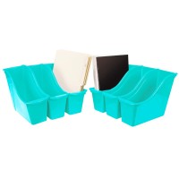 Storex Small Book Bin - Interlocking Plastic Organizer For Home, Office And Classroom, Teal, 6-Pack (71114C06C)