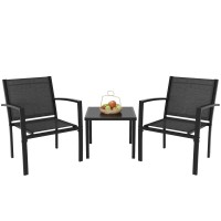 Greesum 3 Pieces Patio Furniture Set Outdoor Conversation Textilene Fabric Chairs For Lawn Garden Balcony Poolside With A Gla