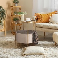 Danpinera Round Side Table With Fabric Storage Basket Metal Small Bedside Nightstand With Removable Tray Top For Living Room B