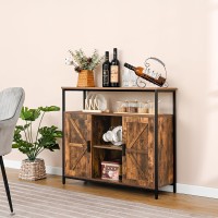 Weenfon Storage Cabinet, Coffee Bar Cabinet With Barn Door, Sideboard With Adjustable Shelf, Buffet Cabinet For Kitchen Dining Living Room Entryway, Rustic Brown And Black
