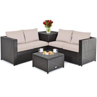 Dortala 4 Pieces Outdoor Patio Furniture Set, Weather Resistant Pe Rattan Conversation Set With 2 Loveseats, Outdoor Sectional Sofa Set With Comfy Cushions For Garden And Poolside, Brown