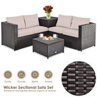 Dortala 4 Pieces Outdoor Patio Furniture Set, Weather Resistant Pe Rattan Conversation Set With 2 Loveseats, Outdoor Sectional Sofa Set With Comfy Cushions For Garden And Poolside, Brown