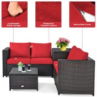 Dortala 4-Piece Outdoor Patio Furniture Set, Weather Resistant Pe Rattan Conversation Set With 2 Loveseats, Outdoor Sectional Sofa Set With Comfy Cushions For Garden And Poolside, Red