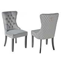 Better Home Products Sofia Velvet Upholstered Tufted Dining Chair Set in Gray