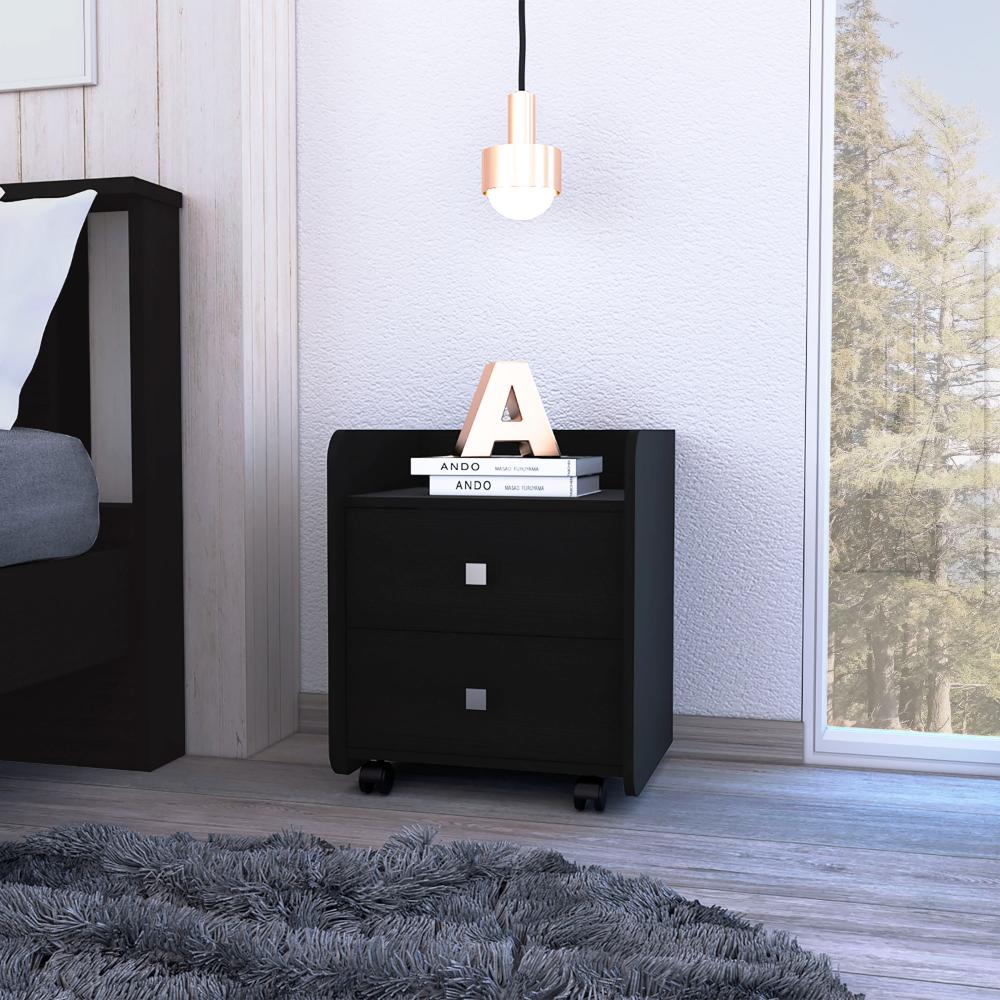 DEPOT ESHOP Marsella Nightstand Two Drawers Superior Top Metal Handle BlackD0102H5L56P