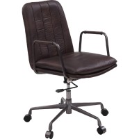 Office Chair with Leather Seat and Channel Stitching, Dark Brown