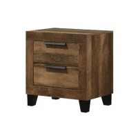 Nightstand with 2 Drawers and Plank Style, Rustic Oak Brown
