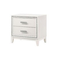 Nightstand with 2 Drawers and Shimmer Accent Trim, White