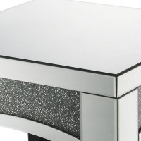 End Table with Mirror Trim and Faux Stone Inlays, Silver