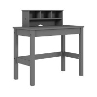 Writing Desk with Wooden Frame and Open Compartments, Gray