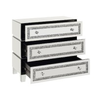 Storage Cabinet with 3 Drawers and Faux Diamond Inlays, Silver