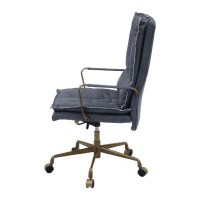 Office Chair with Leatherette Seat and Tufted Details, Gray