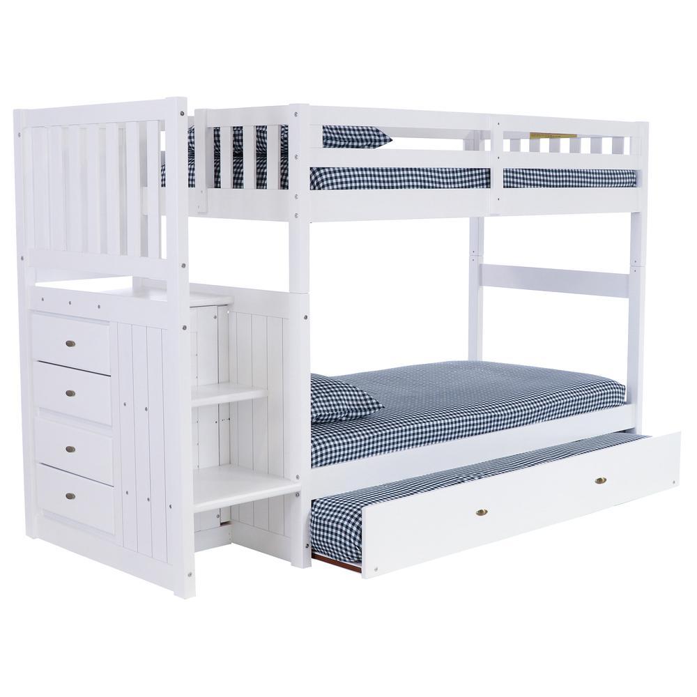 Mission Staircase Twin over Twin Bunk Bed with Four Drawer Chest