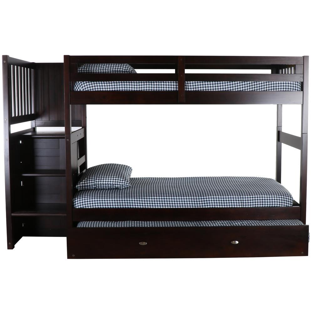 Mission Staircase Twin over Twin Bunk Bed with Four Drawer Chest