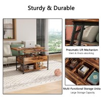 Cosimates Lift Top Coffee Table ,4 In 1 Multi-Function Coffee Table With Hidden Compartment ,Modern Lift Tabletop Dining Table For Living Room Reception/Home Office, Rustic Brown