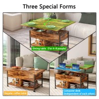 Cosimates Lift Top Coffee Table ,4 In 1 Multi-Function Coffee Table With Hidden Compartment ,Modern Lift Tabletop Dining Table For Living Room Reception/Home Office, Rustic Brown