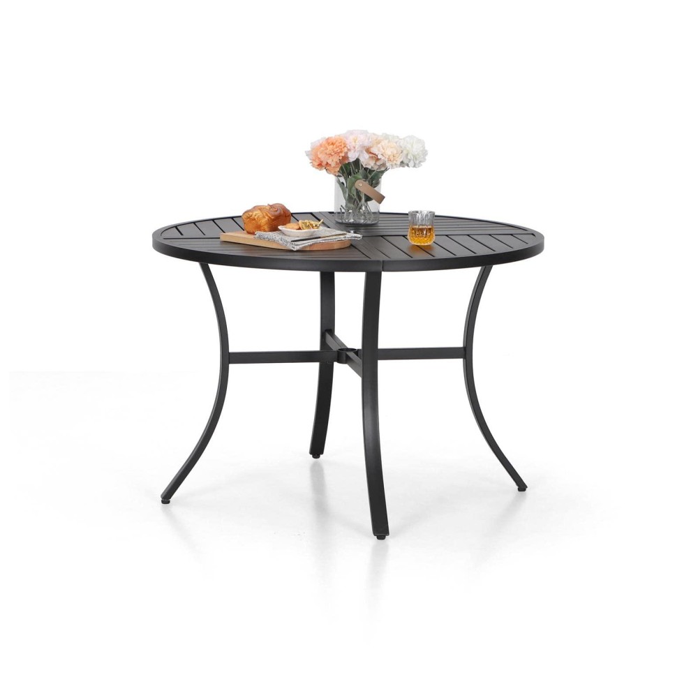 Sophia William 42 Round Patio Table Black Metal Outdoor Dining Table For 4 Ecoating Outdoor Patio Table With 157 Umbre