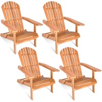 Tangkula Folding Adirondack Chair, Weather Resistant Outdoor Chair, Eucalyptus Wood Adirondack Lounger Chair For Patio Porch Deck Poolside And Backyard (4)