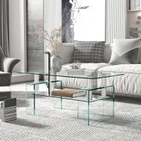 Tansole Rectangle Glass Coffee Table, Modern Glass Coffee Table For Living Room, 2-Tier Center Coffee Tables For Living Room With Tempered Glass Tabletop & Legs