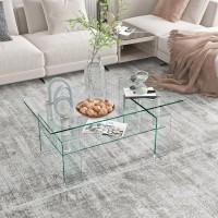 Tansole Rectangle Glass Coffee Table, Modern Glass Coffee Table For Living Room, 2-Tier Center Coffee Tables For Living Room With Tempered Glass Tabletop & Legs