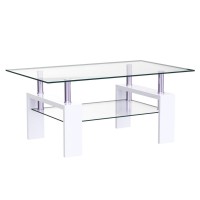 Tansole Rectangle Glass Coffee Table, Modern Glass Coffee Table For Living Room, 2-Tier Center Coffee Tables For Living Room With Tempered Glass Tabletop & Legs