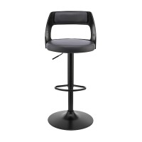Adjustable Barstool with Open Wooden Back, Black