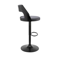 Adjustable Barstool with Open Wooden Back, Black