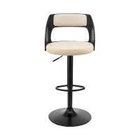 Adjustable Barstool with Open Design Wooden Back, Black and Cream