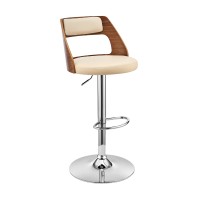 Adjustable Barstool with Open Wooden Back, Cream and Brown