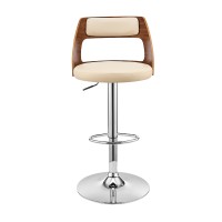 Adjustable Barstool with Open Wooden Back, Cream and Brown