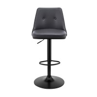 Adjustable Barstool with Faux Leather and Wooden Backing, Black