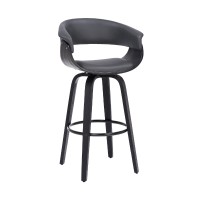 30 Inch Swivel Faux Leather Barstool with Curved Open Back, Gray