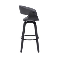 30 Inch Swivel Faux Leather Barstool with Curved Open Back, Gray