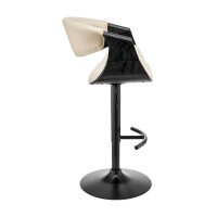 Adjustable Barstool with Faux Leather and Bucket Seat, Black and Cream