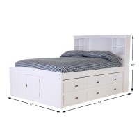 OS Home and Office Furniture Model 80221K1222 Solid Pine Full Sized Captains Bookcase Bed with 12 spacious underbed drawers in