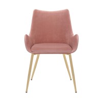Dining Chair with Sloped Arms and Metal Legs, Pink