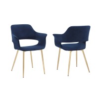 Dining Chair with Flared Curved Arms and Angled Metal Legs, Set of 2, Blue