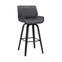 Bar Stool with Curved Padded Back and Seat, Gray