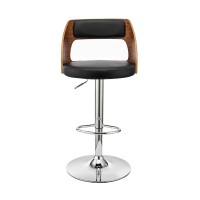 Adjustable Barstool with Open Design Wooden Back, Black and Brown