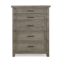 Wooden Chest with 5 Drawers and Lift Top Mirror, Beige