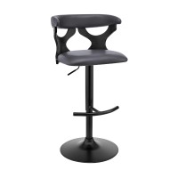 Adjustable Barstool with Curved Cut Out Wooden Back, Black