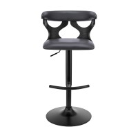Adjustable Barstool with Curved Cut Out Wooden Back, Black