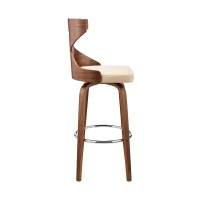 Swivel Barstool with Curved Wooden X Back, Cream and Brown