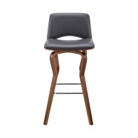 Swivel Barstool with Faux Leather and Wooden Support, Brown and Gray